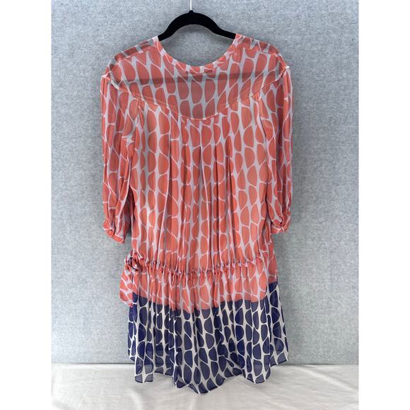 Diane Von Furstenburg Women’s sz 4 Coral and Navy Geometric Flowy Shift Dress - Picture 6 of 10